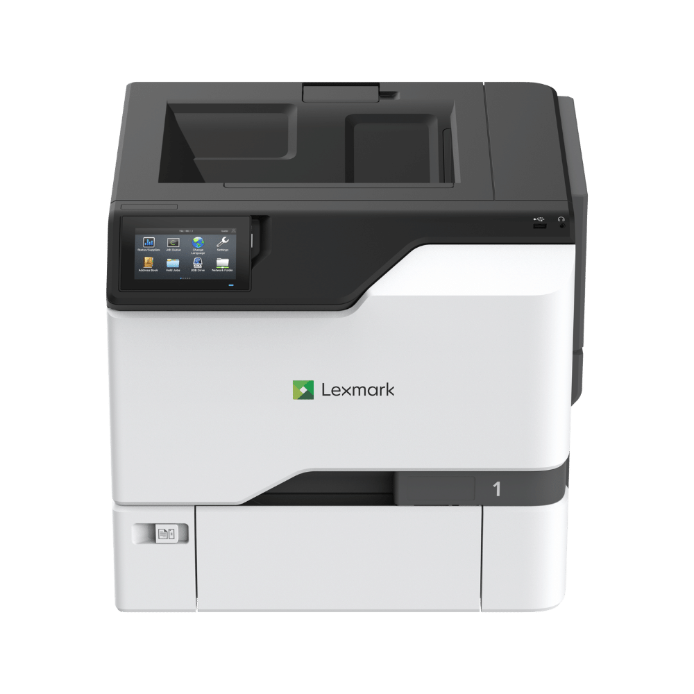 An image of a Lexmark C4352 printer, featuring a sleek design with a control panel and paper tray visible. The printer is positioned on a desk, suggesting office or home office use.