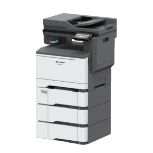 Sharp MXC358F Color MFP with multiple paper trays and a user-friendly touchscreen interface.