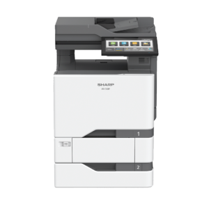 Sharp MXC528F Color MFP with touchscreen interface and dual paper trays.