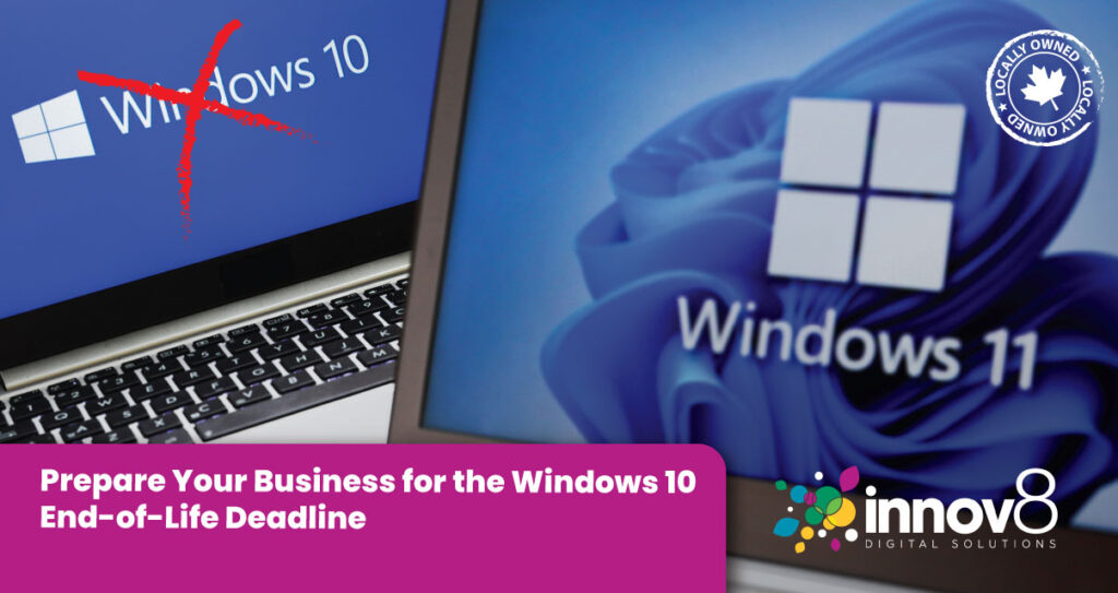 Side-by-side view of laptops displaying Windows 10 with a red X and Windows 11 logo, symbolizing the upgrade transition.