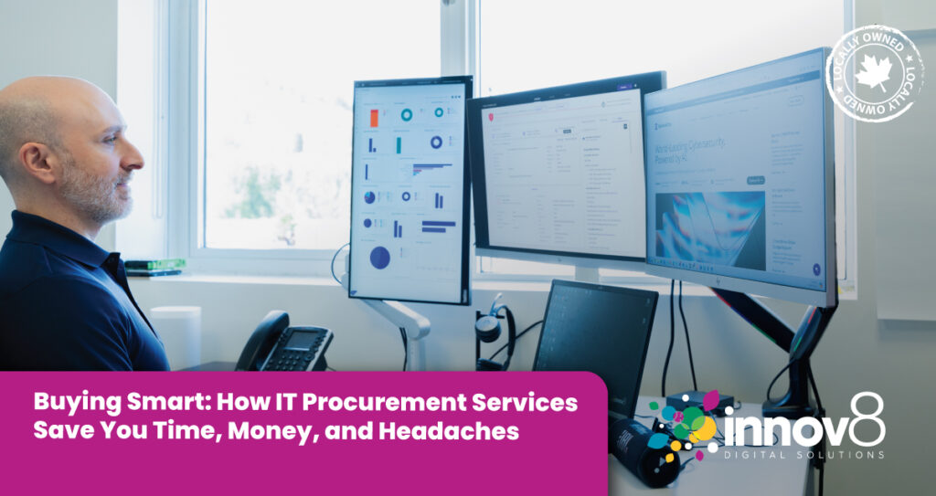 Business owner reviewing IT equipment recommendations with procurement consultant
